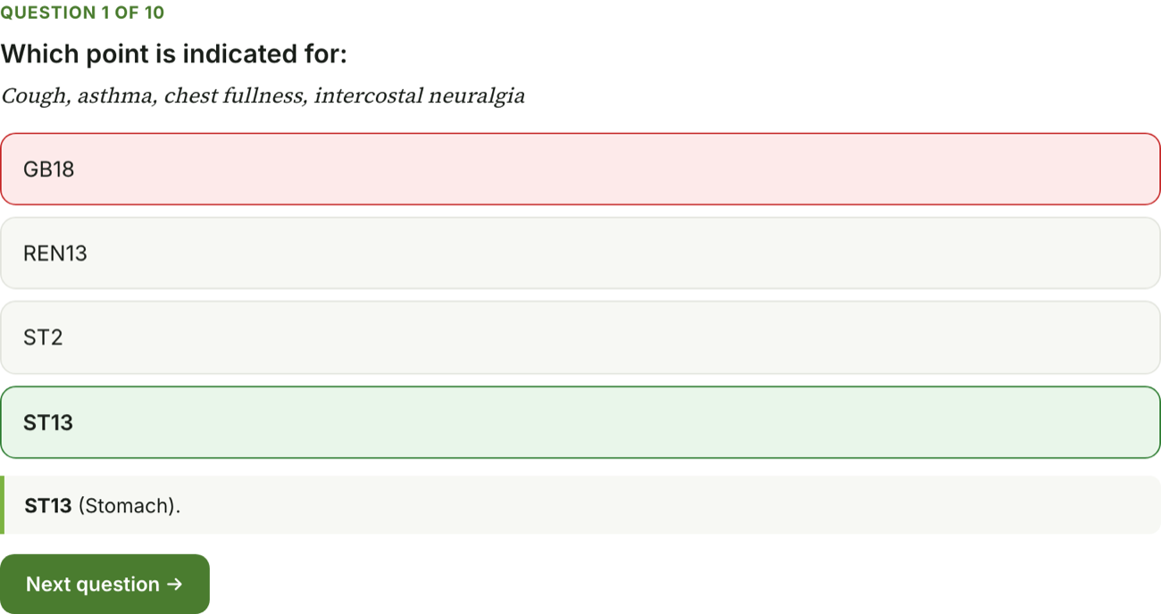 Quiz question with instant right/wrong feedback and an explanation